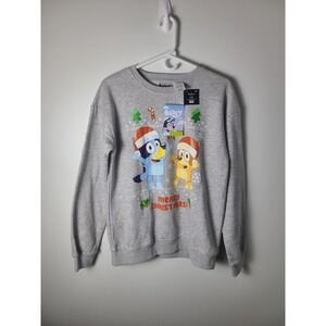 NWT Bluey Bingo Sweatshirt WM XL Gray Merry Christmas Cartoon Graphic Pullover